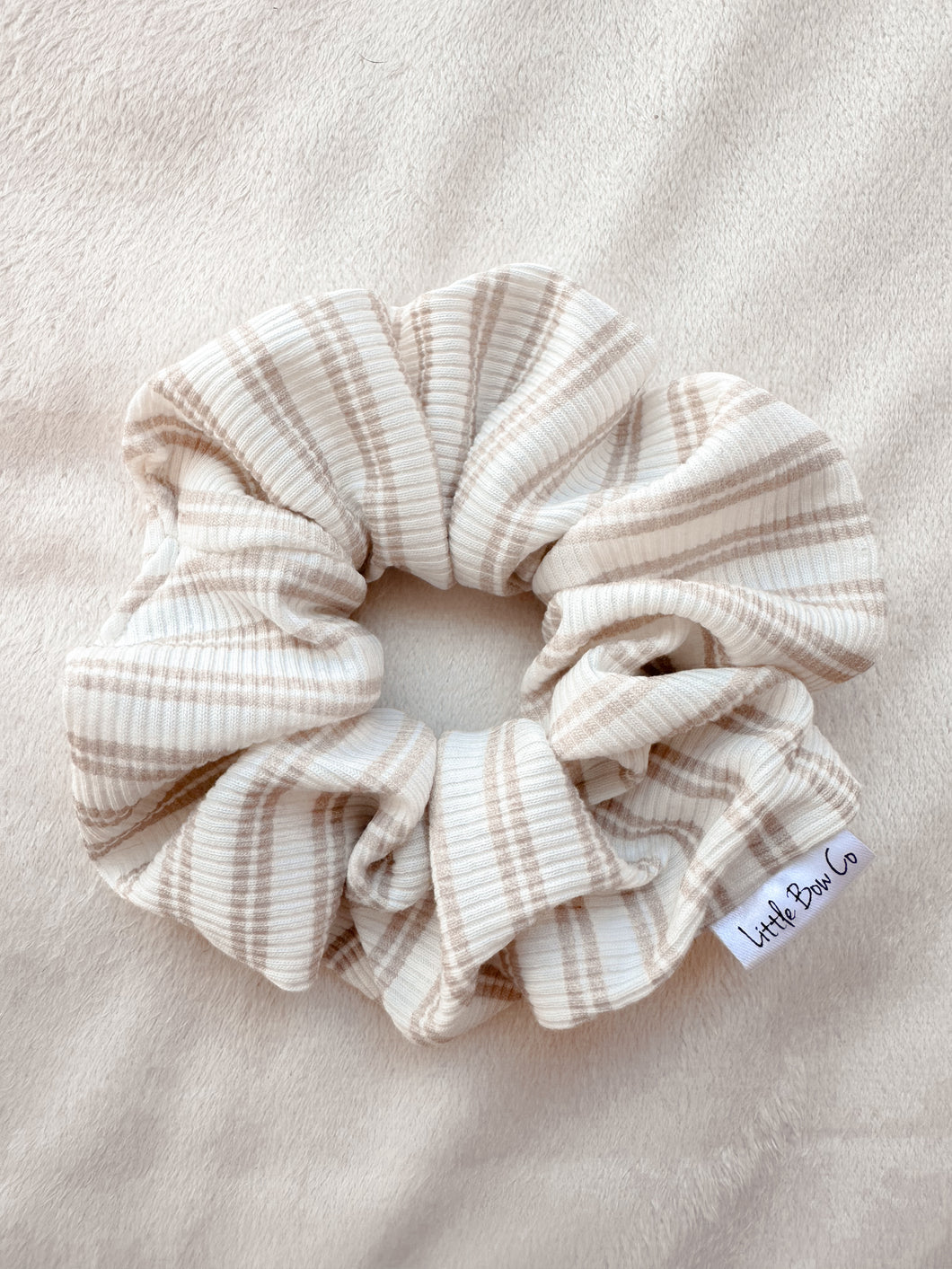 Cotton Rib Scrunchie - Beige Stripes